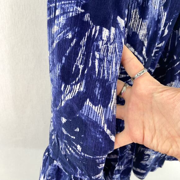 GAP Button Front Tiered Blue Floral Print Babydoll Dress size Large - Picture 7 of 10